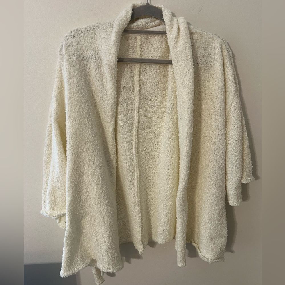 24hr SALE 🔥 Cozy Cream Open-Front Drapes Bouclé Knit Cardigan Sweater